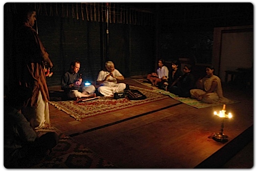 P. Nanda Kumar with flute N. Raghavan (Director Doordarshan Kendra Thrissur) and Ludwig Pesch (Amsterdam)  - Photo by P.V. Jayan